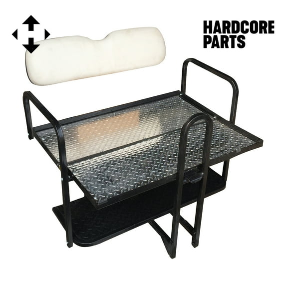 Hardcore Parts Rear Flip Seat For Club Car PRECEDENT Golf Cart 2004-Present Model (White Cushion w/t Grab Bar Attachment)