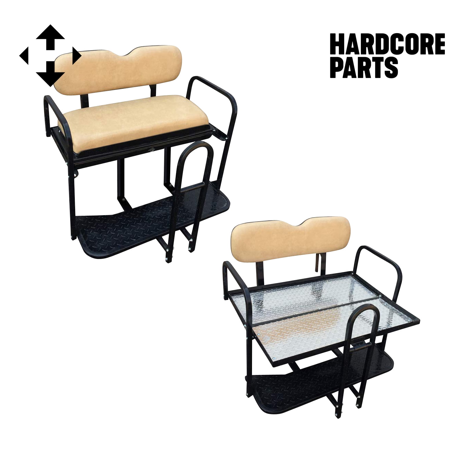 Hardcore Parts Rear Flip Seat For EZGO Medalist/TXT 1994-Present Model (Tan Cushion w/t Grab Bar Attachment)
