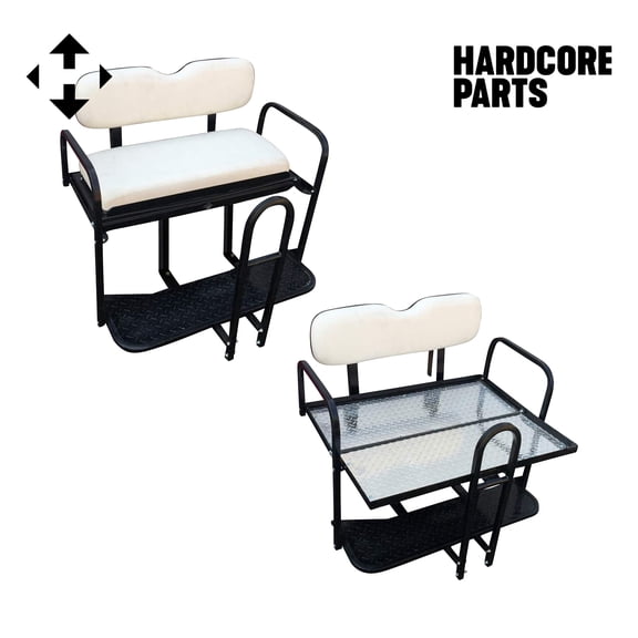 Hardcore Parts Rear Flip Seat For EZGO Medalist/TXT 1994-Present Model (White Cushion w/t Grab Bar Attachment)