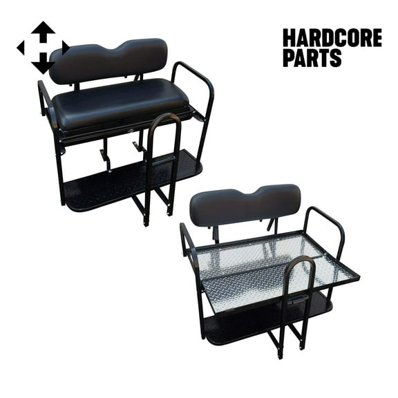Hardcore Parts Rear Flip Seat For YAMAHA G29 (Drive) Model Golf Cart (Black Cushion w/t Grab Bar Attachment)