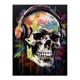 thumbnail image 1 of Hardcore Punk Music Artwork Vibrant Drip Paint Skull With Headphones Unframed Wall Art Print Poster Home Decor Premium, 1 of 5