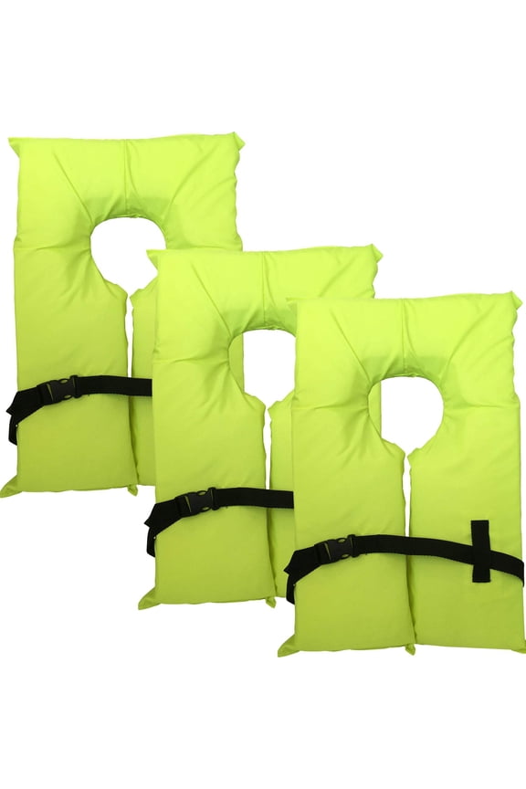 Hardcore Coast Guard approved life jackets for adults. High visibility neon yellow color Type II keyhole life vest in classic May West style. Compliance life vests and flotation