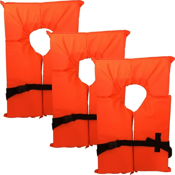 Hardcore Water Sports 3 Pack Type II Orange Life Jacket Vest - Adult Universal Boating PFD