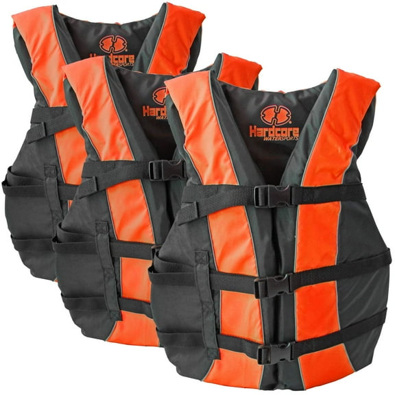 Hardcore Water Sports Hardcore life jacket 3 pack paddle vest for adults; Coast Guard approved Type III PFD life vest flotation device; Jet ski, wakeboard, hardshell kayak life jacket; Ideal extra pon