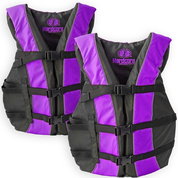 Hardcore Water Sports USCG Type III PFD Adult Life Jacket, Polyester Cordura Fabric Purple, 2 Pack