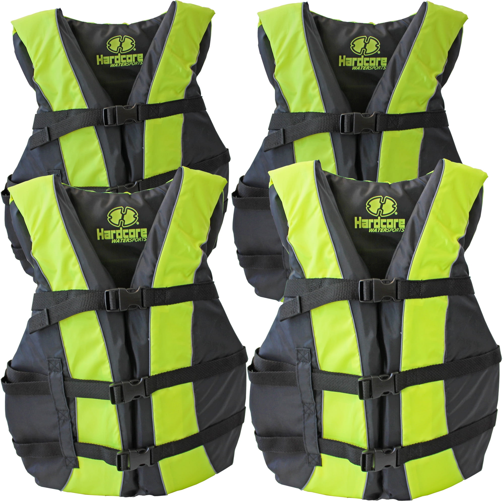 Hardcore Water Sports Hardcore life jacket 4 pack paddle vest for adults;  Coast Guard approved Type III PFD life vest flotation device; Jet ski