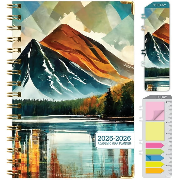 Academic Planner 2025-2026, Daily Weekly Monthly Yearly Planner, June 2025 - July 2026, 14 months, 5.5"x8", Bookmark, Pocket Folder and Sticky Note Set (Lake View)