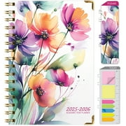 Academic Planner 2025-2026, Daily Weekly Monthly Yearly Planner, June 2025 - July 2026, 14 months, 5.5"x8", Bookmark, Pocket Folder and Sticky Note Set (Rainbow Floral)
