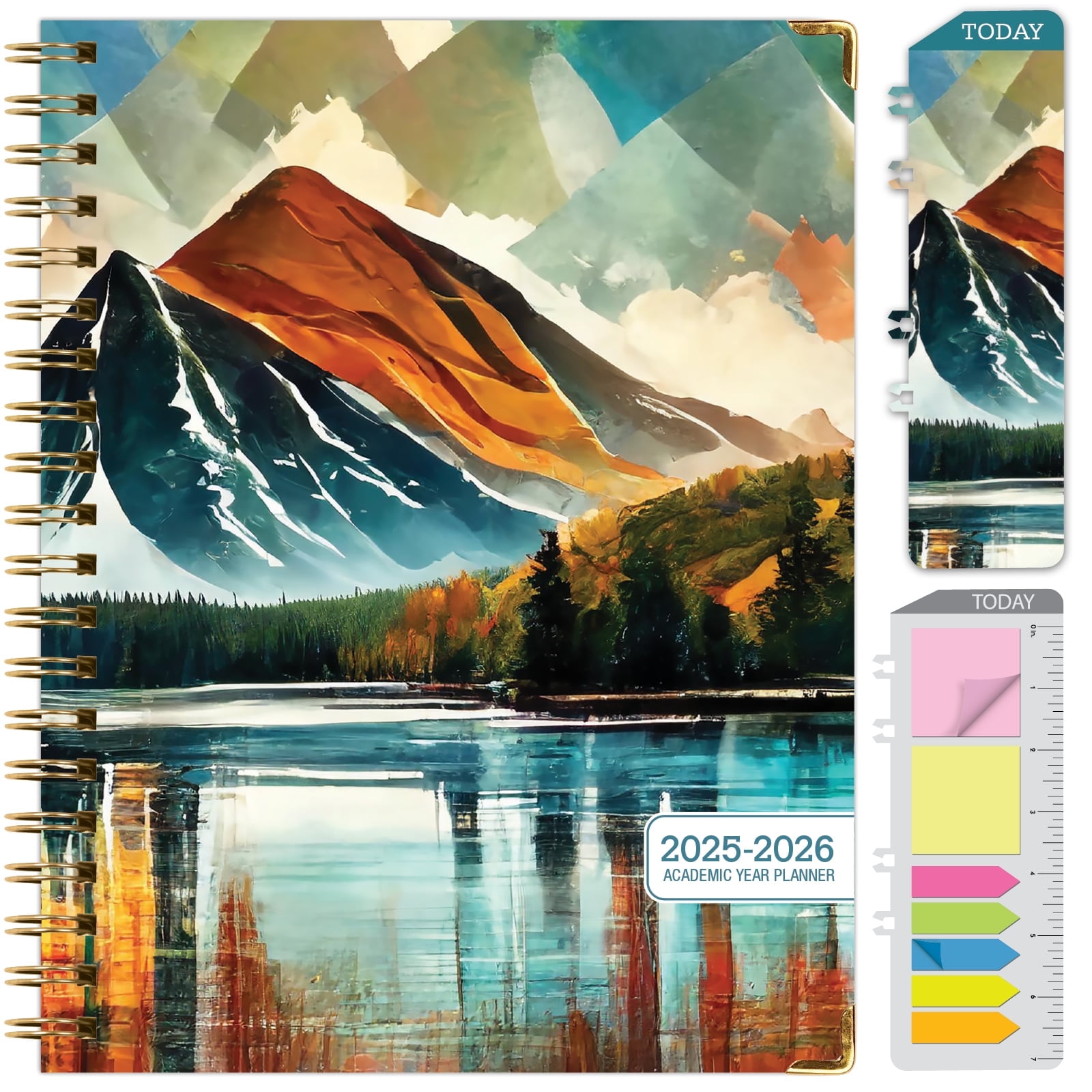 Academic Year 2025-2026 Planner, June 2025 - July 2026, 8.5"x11" Daily Weekly Monthly Planner Yearly Agenda, Hardcover, Bookmark, Pocket Folder and Sticky Note Set (Lake View)