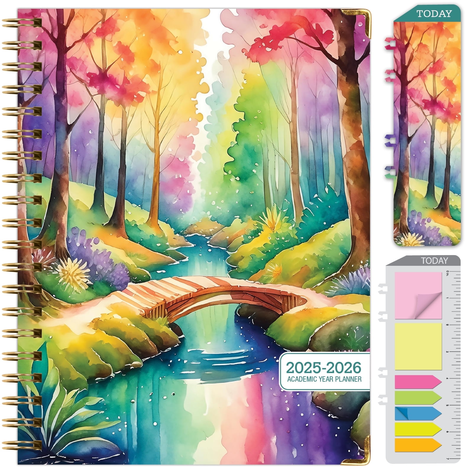 Academic Year 2025-2026 Planner, June 2025 - July 2026, 8.5"x11" Daily Weekly Monthly Planner Yearly Agenda, Hardcover, Bookmark, Pocket Folder and Sticky Note Set (Rainbow Trail)