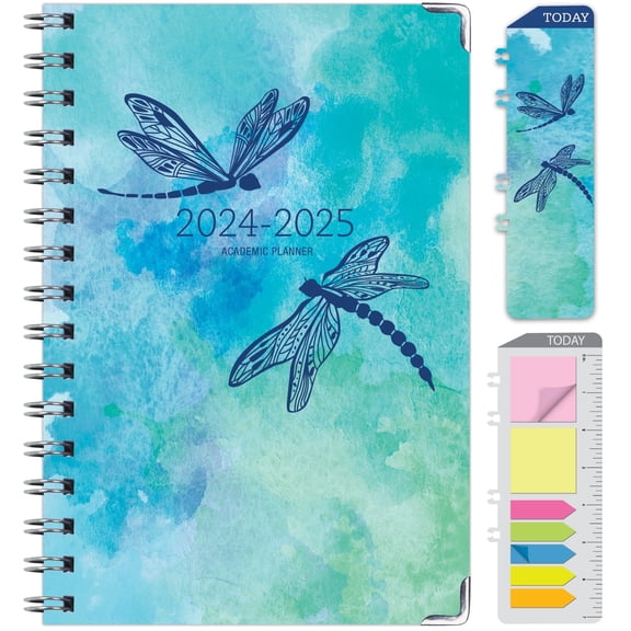 Hardcover Academic Year 2024-2025 Planner (June 2024 Through July 2025) 5.5" x 8" Medium Daily Weekly Monthly Planner Yearly Agenda, Bookmark,Pocket Folder and Sticky Note Set, Dragonflies