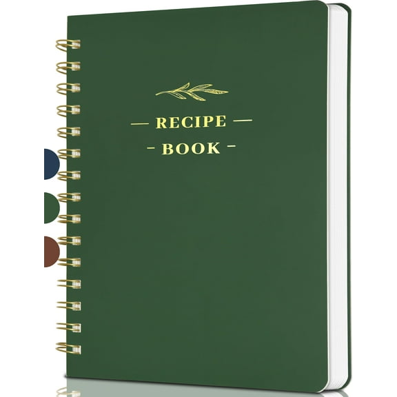 Hardcover Blank Recipe Book to Record Your Own Recipes, 144-Page Cooking Notebook with Free Writing Space, Conversion Tables for Ingredients and Oven, Green