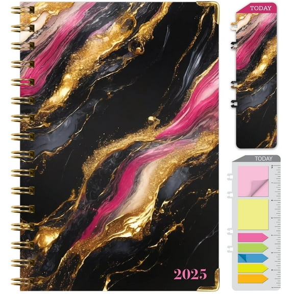 Global Printed Products Hardcover 2025 Daily, Monthly & Weekly Planner 5.5"x8", Dark Gold Marble