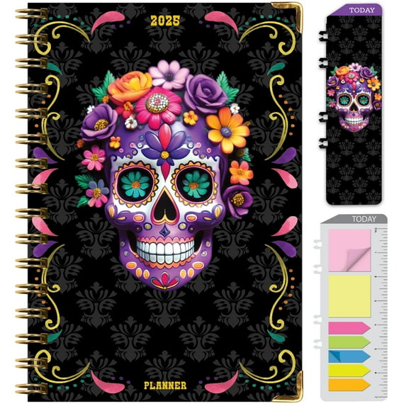 Global Printed Products Hardcover 2025 Daily, Monthly & Weekly Planner 5.5"x8", Sugar Skull