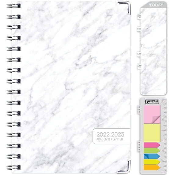 Hardcover Day Planner 2022-2023 w/ Stickers, 5.5” x 8.5”, Gray Marble