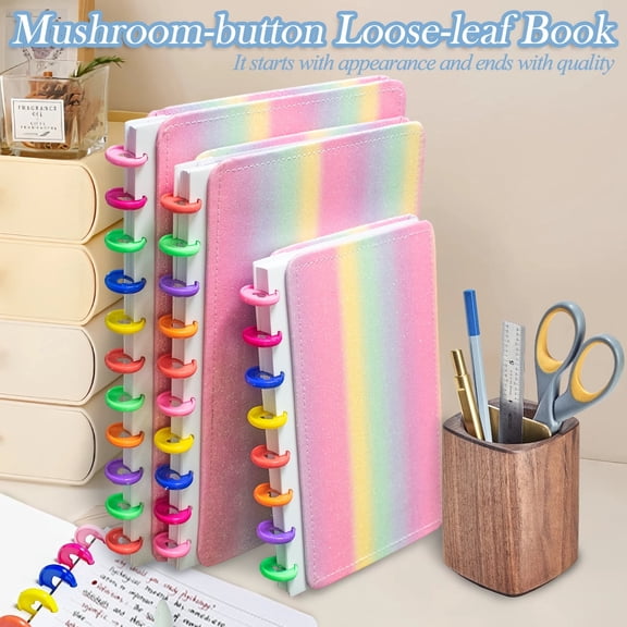 Hardcover Discbound Notebook, Leather Cover Jorunal Diary, 160 Pages Spiral Notebook with Removable Pages, Suitable for Work Meeting School Daily Use