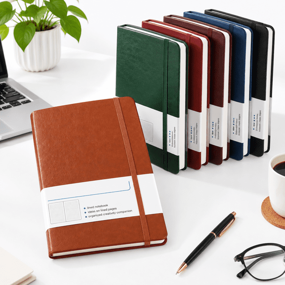Hardcover Executive Notebooks 6 Pack A5 Lined Journals With Pu Leather Cover 200 Pages 100 Gsm Paper Pocket Bookmark & Sfor Offic