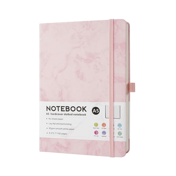 Hardcover Journal Notebook, A5 Lined Notebook with Elastic Closure, 100gsm Thick Paper Lay Flat, 192 Pages for Writing, College, Work, Notes, Marble Design