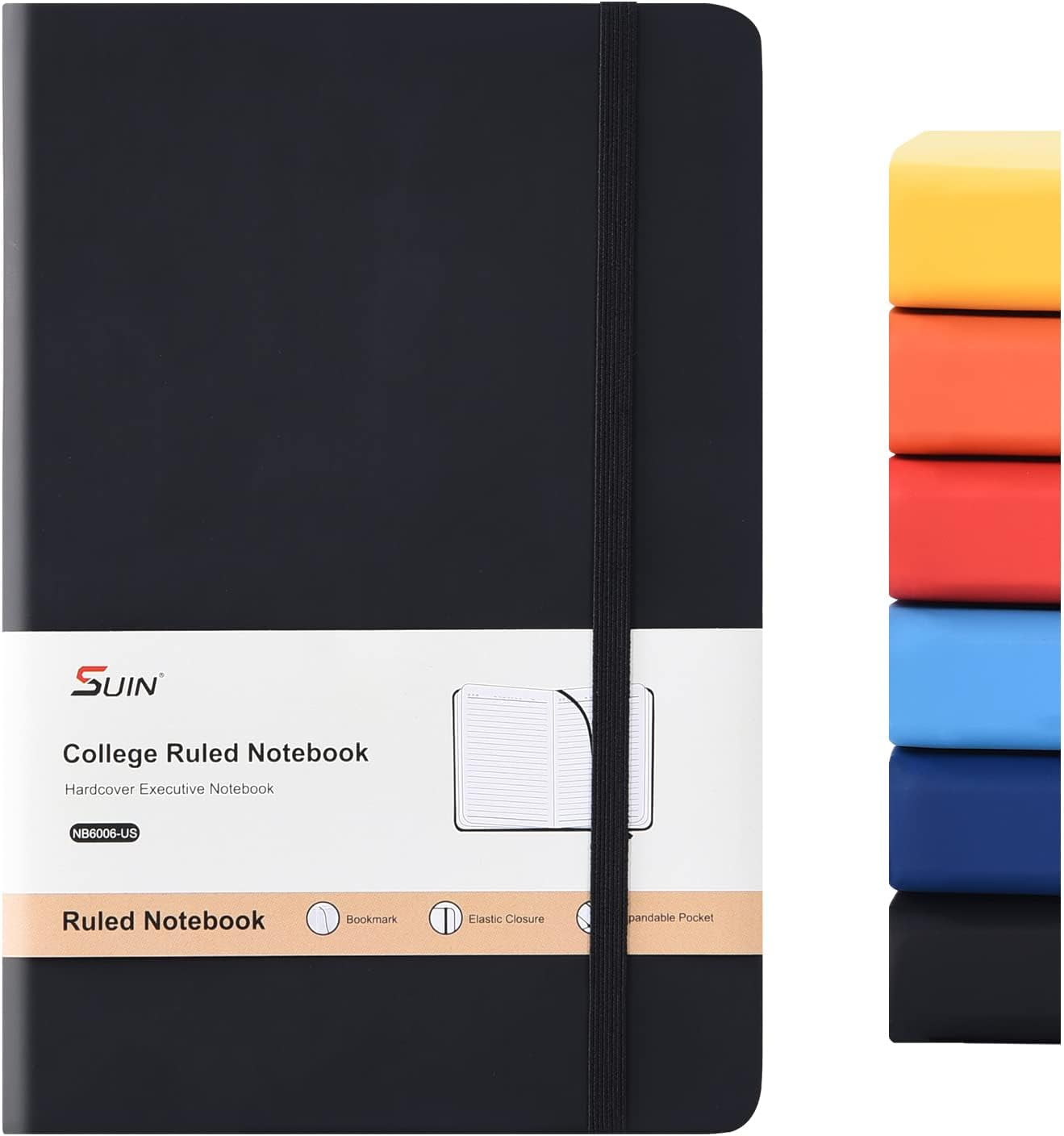 Hardcover-Journal-Notebooks, A5 Lined Journals Notebook for Writing 200 Pages, 8.2 x 5.5 inch, Classic Ruled Notebooks for Work/Travel/College (Black- 1 Pack)