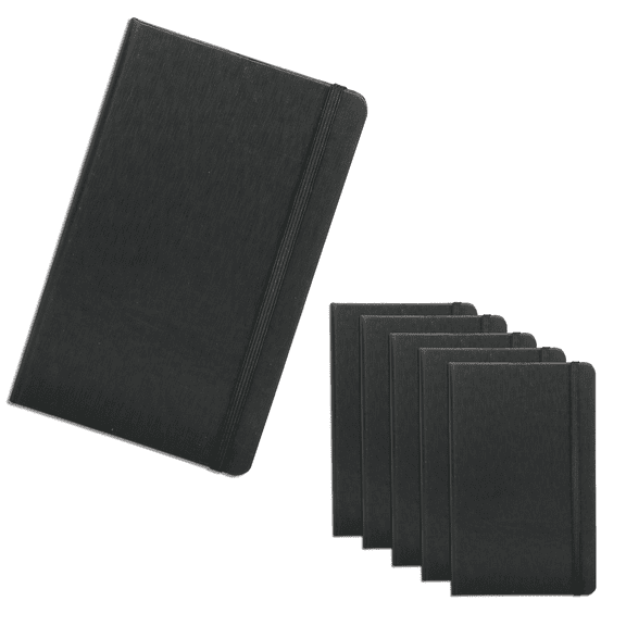 Hardcover Notebook Journals with Elastic Colored Band Set of 6, Bulk Pack - Perfect for School, Office, Home - Black