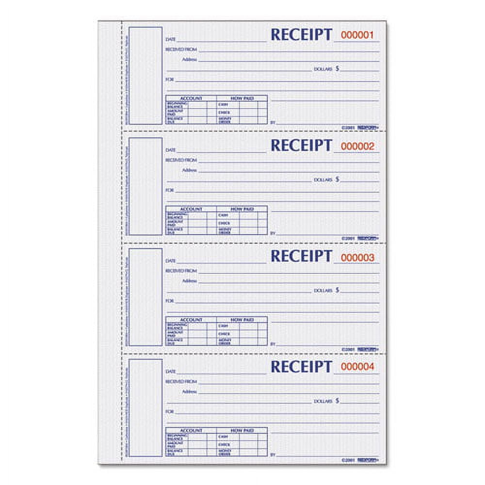 Hardcover Numbered Money Receipt Book, Three-Part Carbonless, 6.78 X 2.75, 4/page, 200 Forms | Bundle of 2 Each