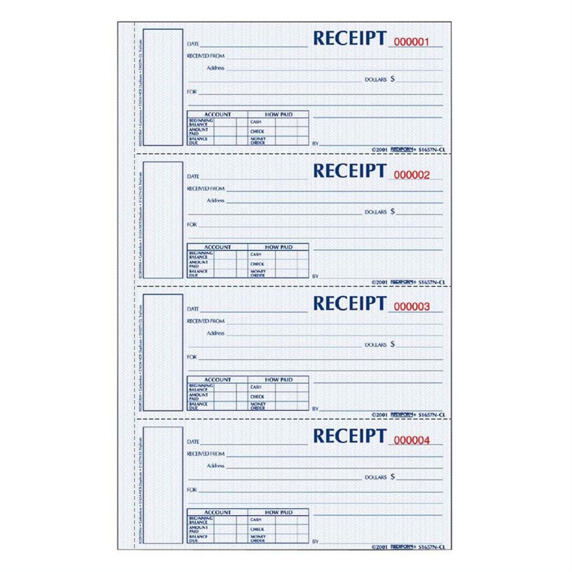 Hardcover Numbered Money Receipt Book, Three-Part Carbonless, 6.78 X 2.75, 4/page, 200 Forms | Bundle of 5 Each