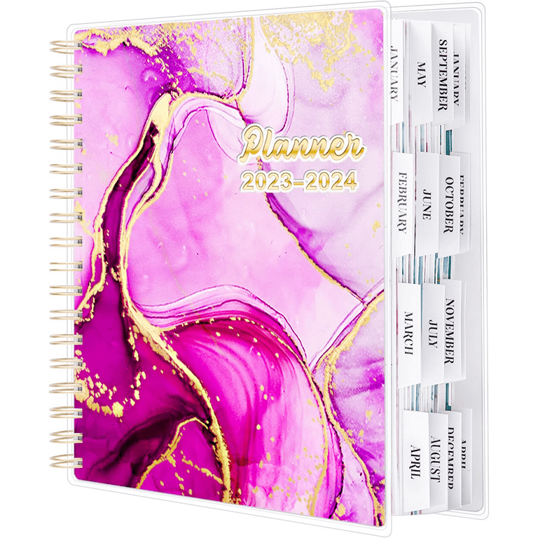 Hardcover Planner 2023-2024 7.9 x 9.8, Large 18 Months Daily Weekly  Monthly Planner Yearly Agenda Jan. 2023–Jun. 2024, Page Tabs, Separator  Page, Pocket Folder, Spiral（PINK） 