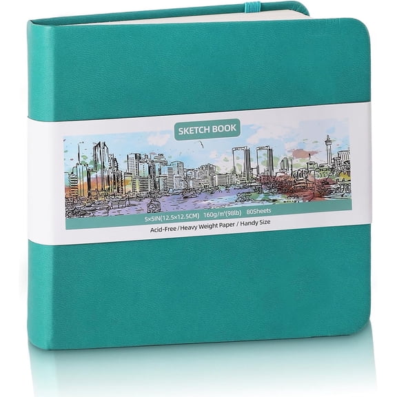 Hardcover Pocket Sketchbook, 5" x 5" Square Mini Sketchbook, 98lb/160gsm Heavyweight Tiny Sketch Book, 80 Sheets Small Travel Drawing Journal for Adults, Artist, Ideal for Gift (Dark Blue)