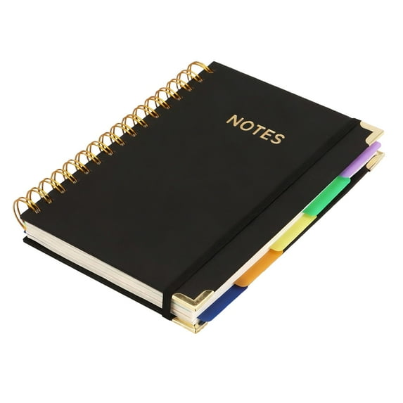 Hardcover Spiral Journal Notebooks for Work With Removable Dividers and Tabs, 5.7"x8.2" Notebook for Note Taking and Organizer,A4 College Ruled Lined Journal for Writing, 300 Pages(Black)