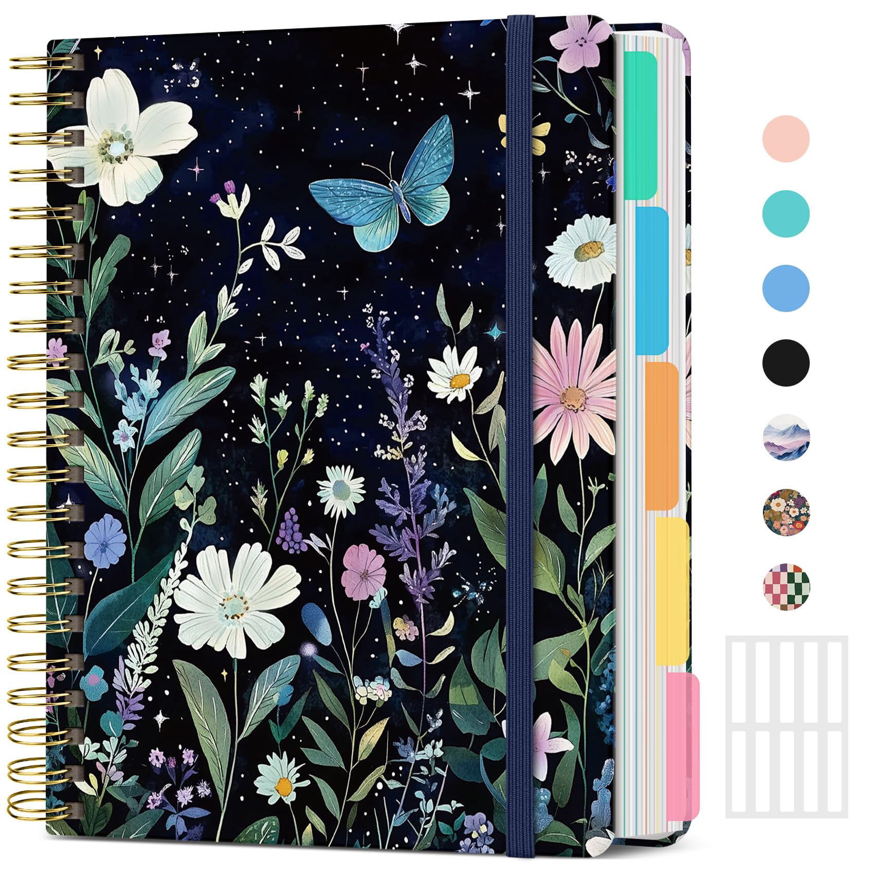 Hardcover Spiral Journal Notebooks For Work With Removable Dividers & Tabs  8.5"x11" 5 Subject Notebook Note Taking Organizer A4 College Ruled Lined Women Writing Celestial Garden 280 Pages