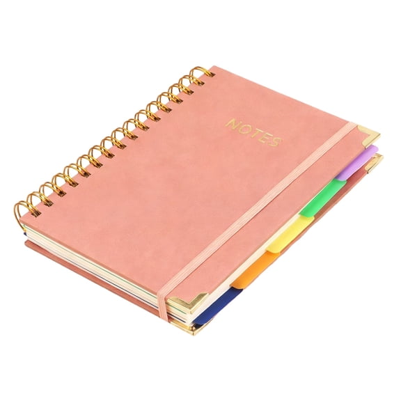 Hardcover Spiral Notebook, 300 Pages Leather 5 Subject Notebook, College Ruled Notebooks with Dividers Tabs, Spiral Journal Notebook for Women, Work Organizer Notebook for Note Taking