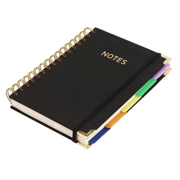 Hardcover Spiral Notebook, 300 Pages Leather 5 Subject Notebook, College Ruled Notebooks with Dividers Tabs, Spiral Journal Notebook for Women, Work Organizer Notebook for Note Taking