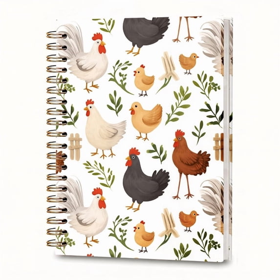 Hardcover Spiral Notebook, Coastal Nautical Sea Journal, 5.5 x 8.3 Inch ,cute roosters chickens