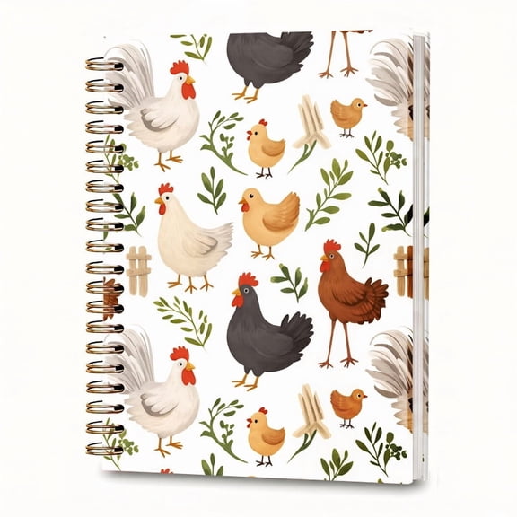Hardcover Spiral Notebook, Coastal Nautical Sea Journal, 5.5 x 8.3 Inch ,cute roosters chickens