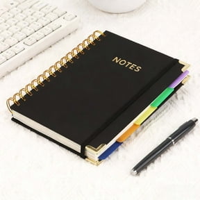 Hardcover Spiral Notebook,Journal with Removable Dividers Tabs,300 Pages Leather 5 Subject Notebook,5.7"x8.26" A5 Notebooks for Work Note taking,Lined Journal for Women(A5,Black)
