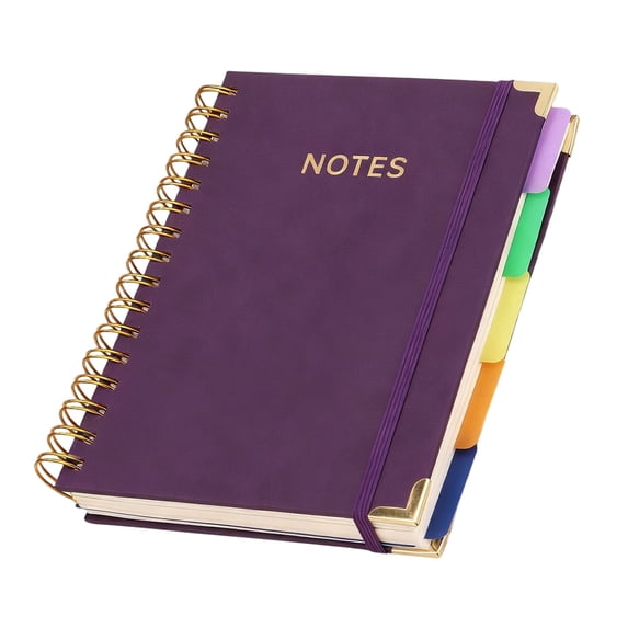 Hardcover Spiral Notebook Journal with Removable Dividers Tabs, 300 Pages Leather 5 Subject Notebook College Ruled, 5.7"×8.3" Large Notebooks for Work Study Note Taking, Journal for Women,Indigo