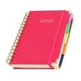 thumbnail image 1 of Hardcover Spiral Notebook Journal with Removable Dividers Tabs, 300 Pages Leather 5 Subject Notebook College Ruled, 5.7"×8.3" Large Notebooks for Work Study Note Taking, Journal for Women,Hot Pink, 1 of 8