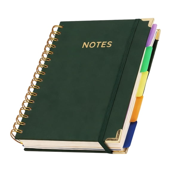 Hardcover Spiral Notebook Journal with Removable Dividers Tabs, 300 Pages Leather 5 Subject Notebook College Ruled, 5.7"×8.3" Large Notebooks for Work Study Note Taking, Journal for Women,Teal