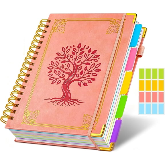 Hardcover Spiral Notebook Journal with Removable Dividers Tabs, 5 for Work School, 300 pages 8"x10" B5 leather Journal College Ruled, Cute Journal for women, Pink