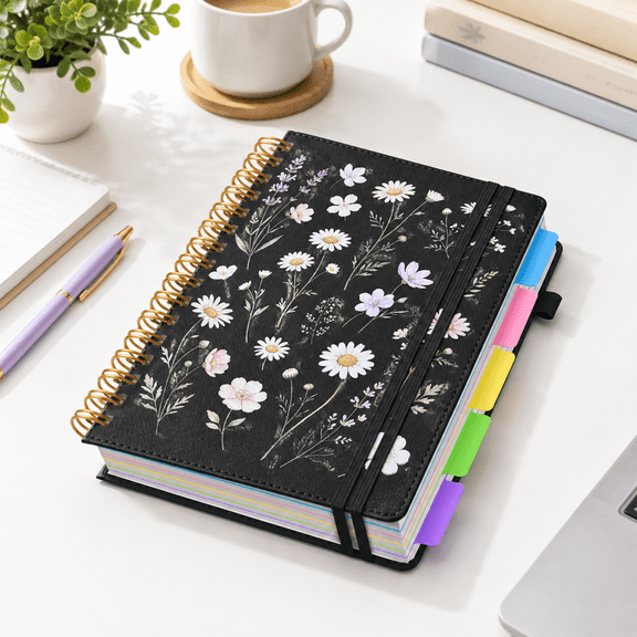 Hardcover Spiral Notebook With Dividers 6.2"x8.5" 366 Pages Lined Journal