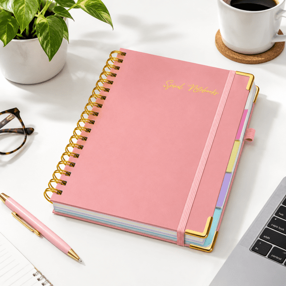 Hardcover Spiral Notebooks For Work 5 Subject Notebook College Ruled With Dividers Tabs Lined Organizer Journal Women 8"x10" Larg