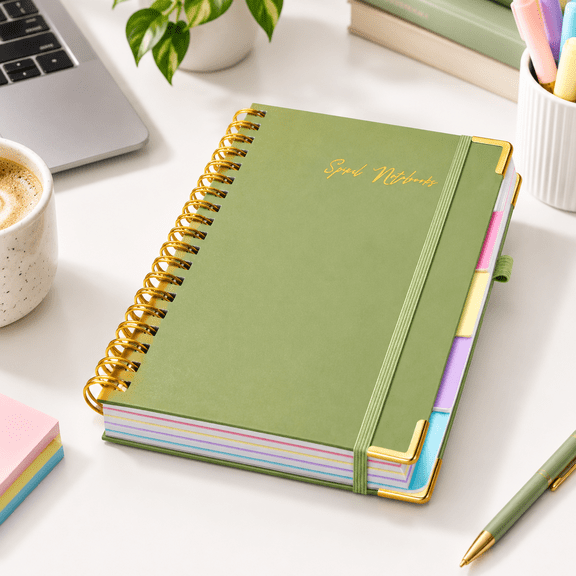 Hardcover Spiral Notebooks For Work 5 Subject Notebook College Ruled With Dividers Tabs Lined Organizer Journal Women 8"x10" Larg