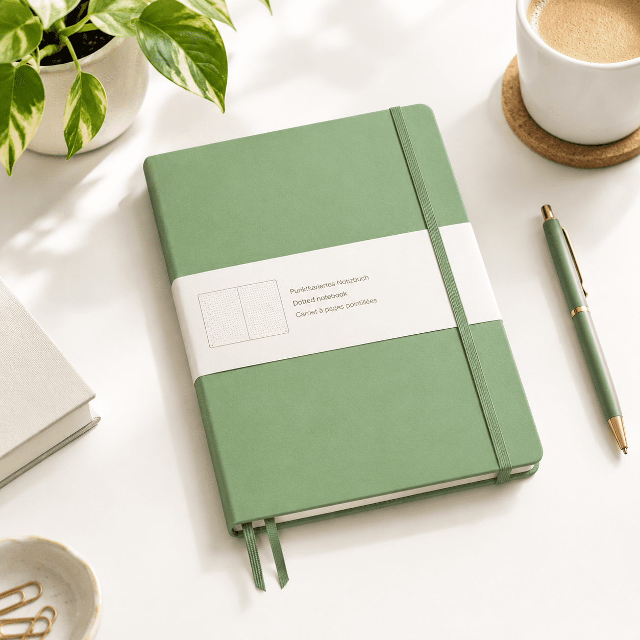 Hardcover Writing Notebook Sage Dotted A4+ 123 Numbered Pages for ...