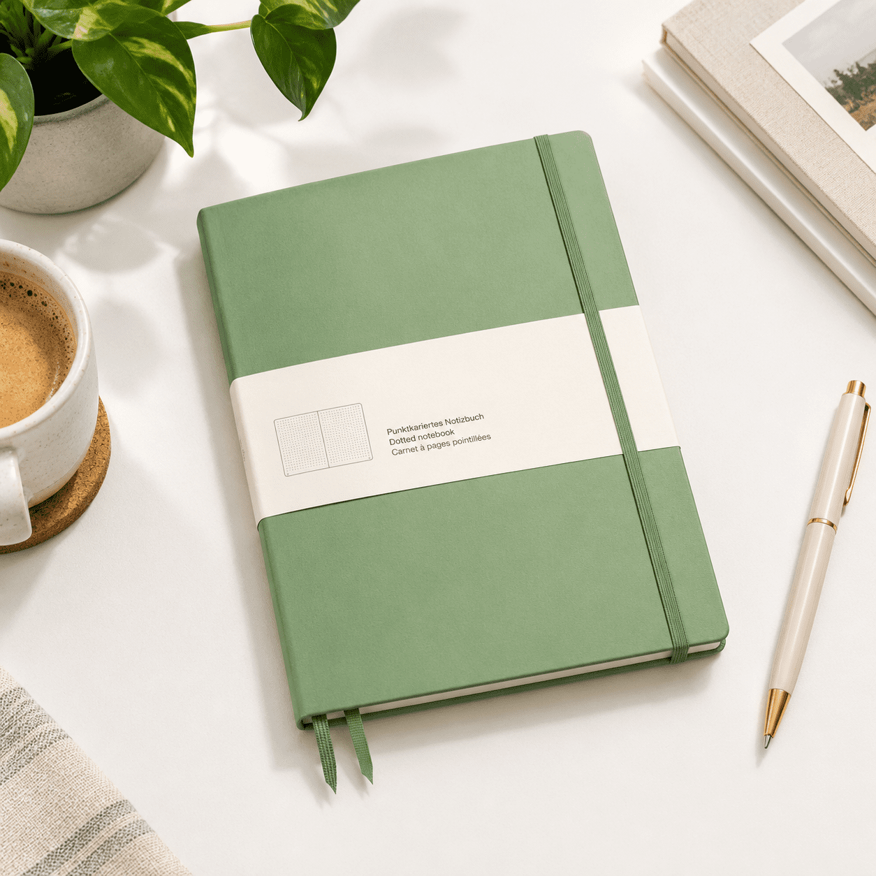 Hardcover Writing Notebook, Sage Dotted, A4+ Size, 123 Numbered Pages ...