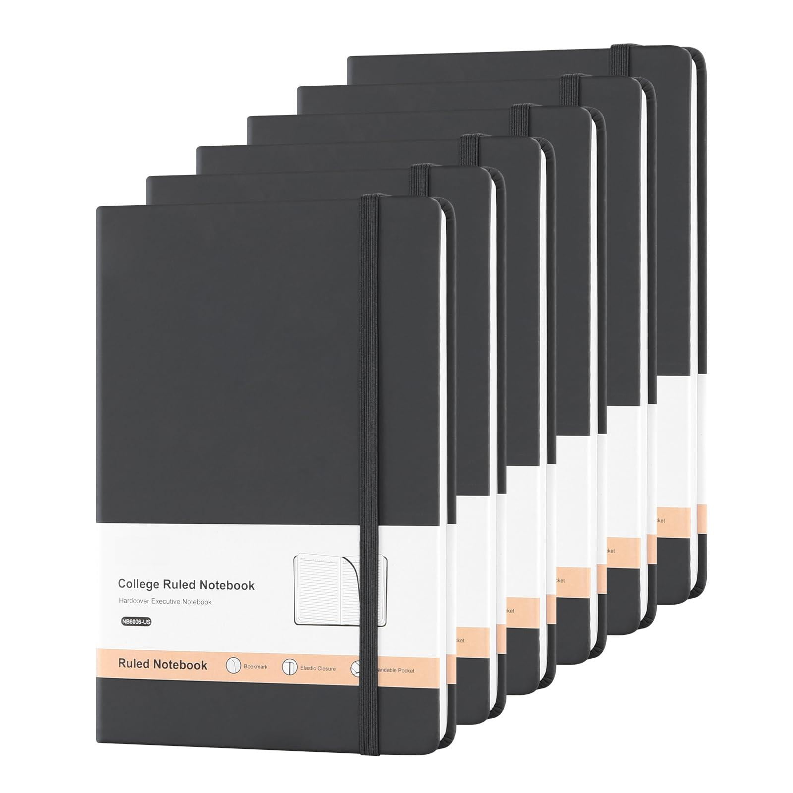 Hardcover-journal-notebooks  A5 Lined Journals Notebook For Writing 200 Pages 8.2 X 5.5 Inch Classic Ruled Notebooks Work/travel/college (black - 6 Pack)