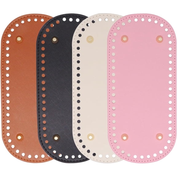 Hardened Ellipse Crochet Bag Base 4pcs, Leather Bottom for Knitting,(Black/White/Pink/Brown), DIY Handbag Solid Foundation