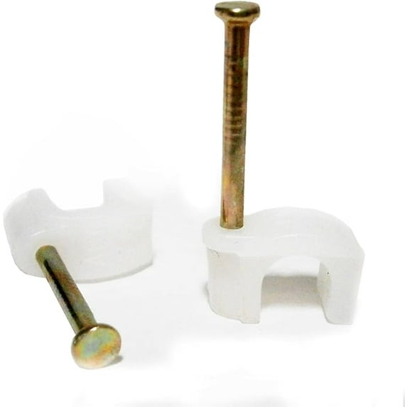 Hardened Steel RG-59 / RG-6 (7MM) Plastic Cable Clip with .078" X 1" Nail (100 Pieces White)