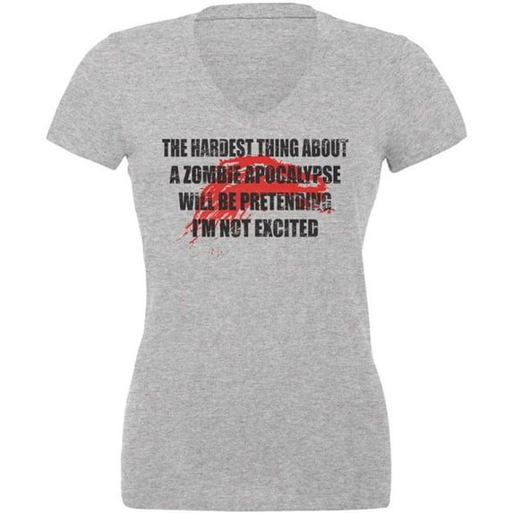Hardest Thing About Zombie Apocalypse Juniors V-Neck T Shirt Heather 2XL