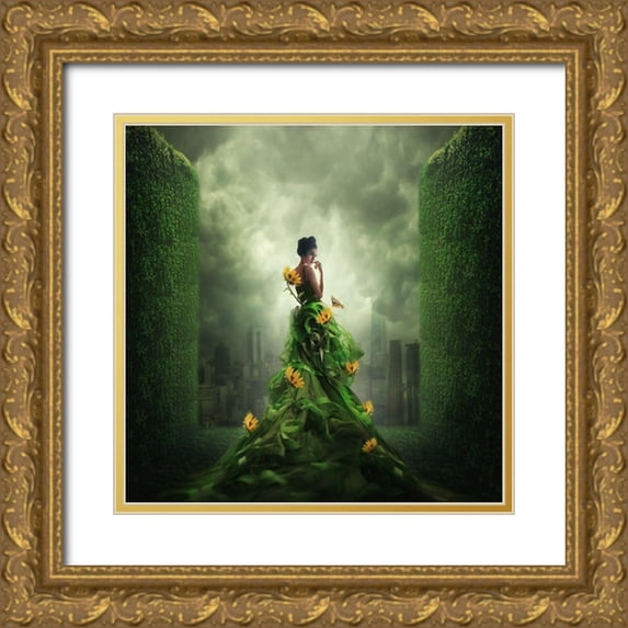 Hardibudi 15x15 Gold Ornate Wood Framed with Double Matting Museum Art Print Titled - Go Green