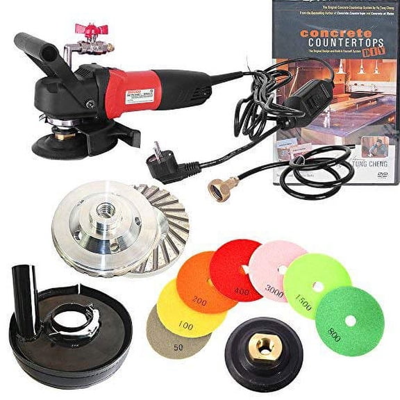 Hardin CCGRINDPOLSET220 220V 5-Inch Variable Speed Concrete Wet Polishing Grinding Kit (220 Volt is for Europe and parts of Asia and Central America) Includes Fu-Tung DIY DVD